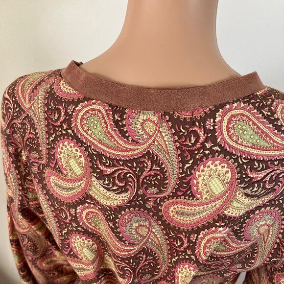 Vintage 70s / 80s Paisley Dress Brown Red Midi // Size Medium - Picture 7 of 8
